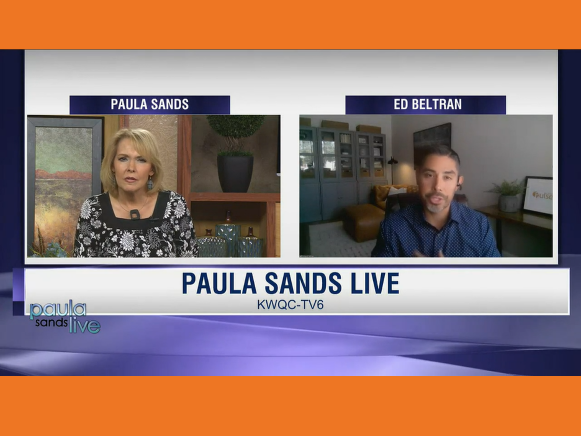 paula sands and edward j beltran picuted in a live feed from the televised talk show