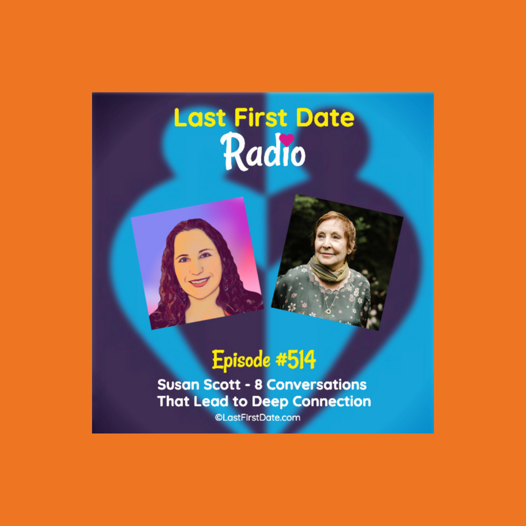 illustrated picture of podcast host of the last first date radio podcast pictured with susan scott from Fierce Inc